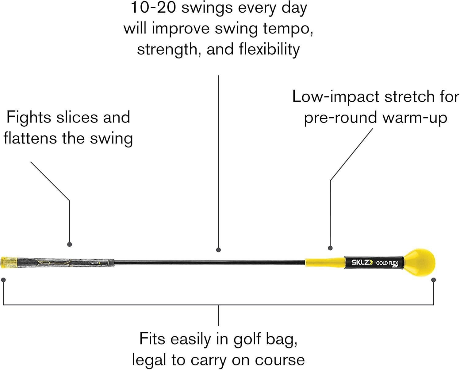 imageSKLZ Golf Swing Trainer and Warm Up Tool Essential Golf Accessories for Golfers Increase Swing Speed Distance Balance and Grip StrengthGold Flex 40 Swing Trainer