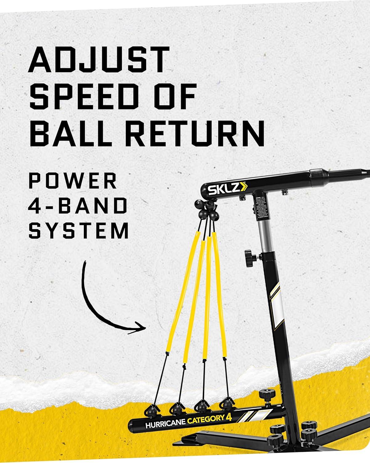 imageSKLZ Hurricane Batting Swing Trainer for Baseball ampamp Softball Durable Swing Arm 4 Power Band System HighVisibility AntiDent Target Ball Head Screwin Base Legs Metal Stakes ampamp Carry BagHurricane Category 4