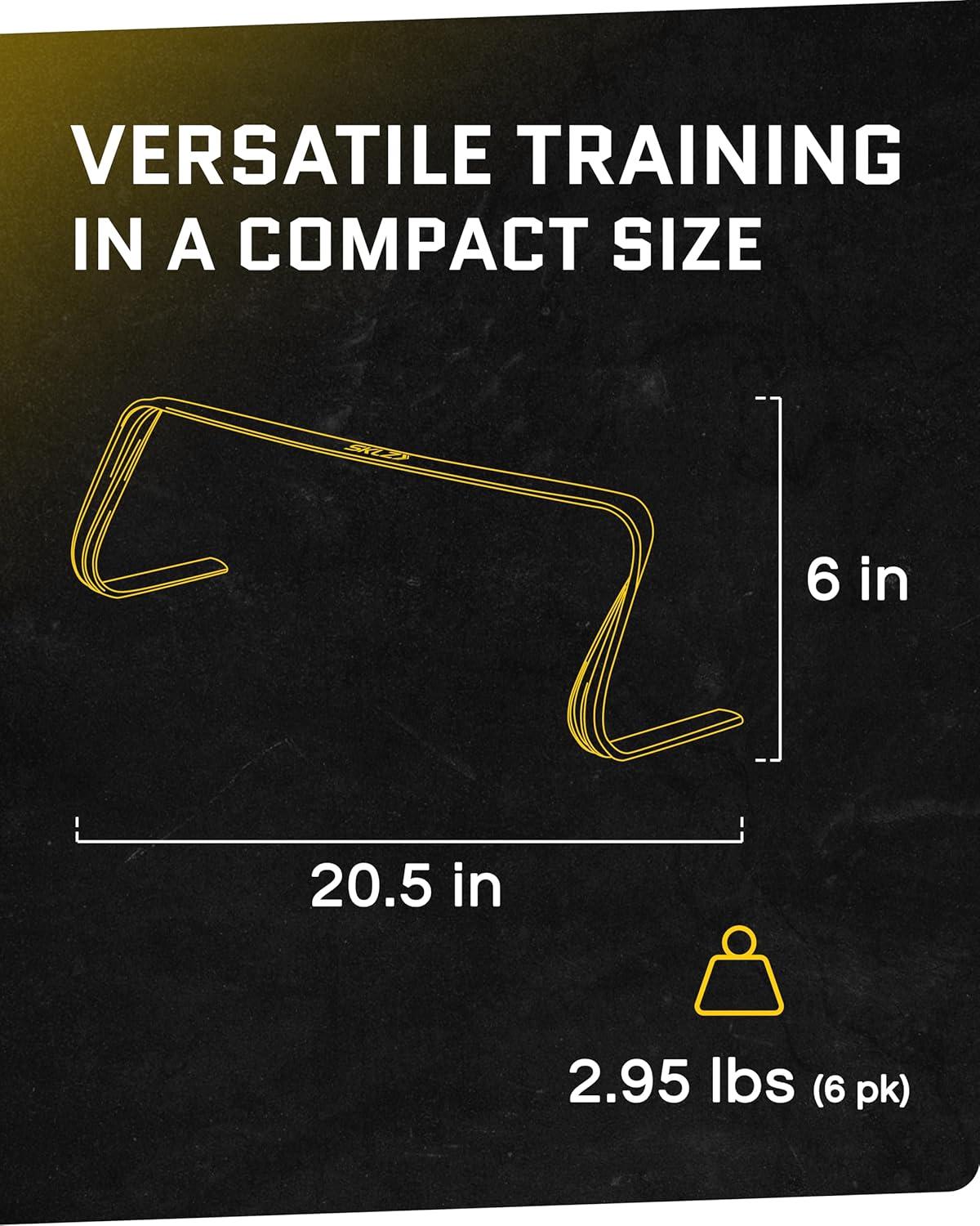 imageSKLZ 6X Ultra Durable Agility Hurdles for Athletes of All Skill Levels6pk of 6in Tall HurdlesBright Yellow ColorMade of Durable Composite MaterialsEasy to Set up ampamp TransportComes wCarry BagHurdles