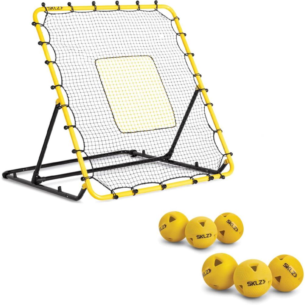 imageSKLZ Baseball and Softball Rebounder Net for Pitching and Fielding Training 4 x 45 feetBaseballs Premium 6 Pack Bundle Perfect for Enhancing Your Fielding and Batting Skills
