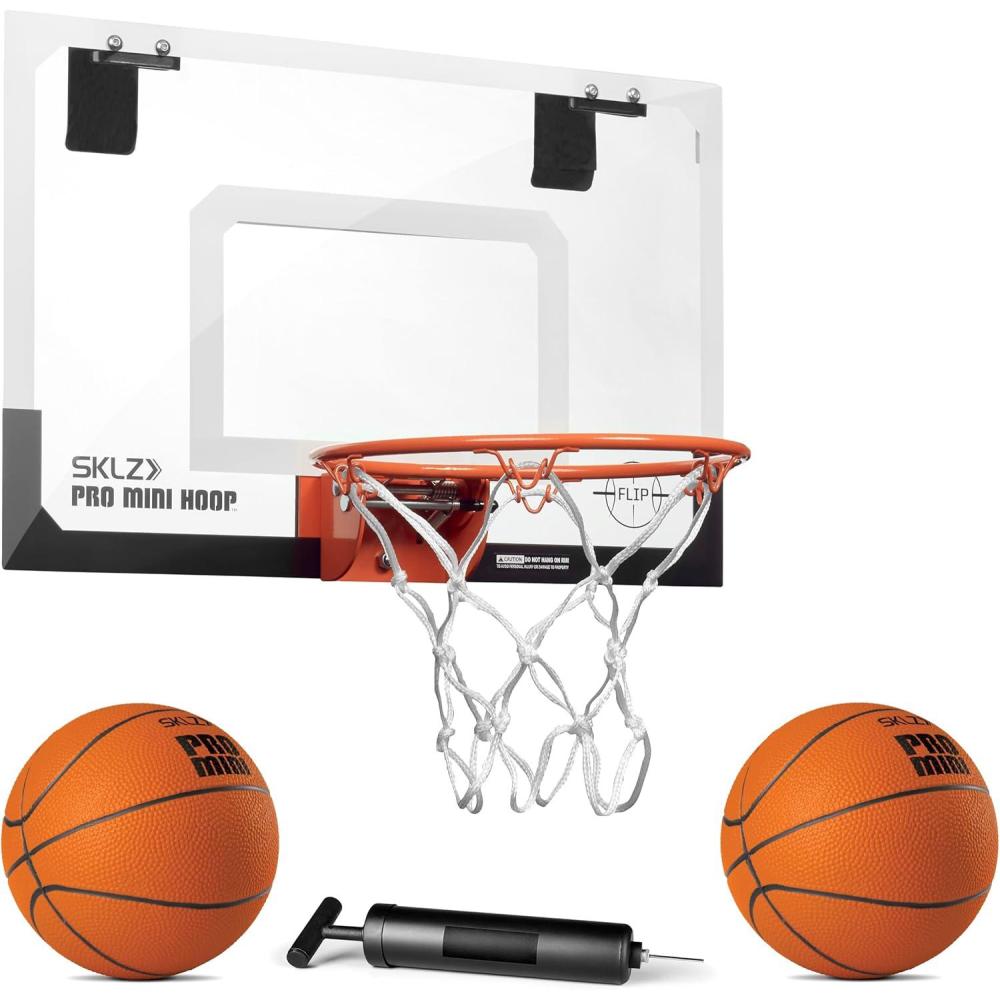 imageSKLZ Pro Mini Hoop Flip OverTheDoor Basketball Hoop with Flipup Rim SKLZ Pro Mini Hoop 5inch Foam Basketball Orange