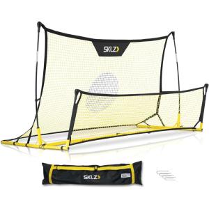 SKLZ Quickster Soccer Trainer – Dual-Sided Rebounder for Solo Passing, Receiving, Trapping Practice – Large & Small Rebound Net – Weather Resistant – Adjustable Frame, Metal Stakes & Carry Bag(Soccer Trainer)