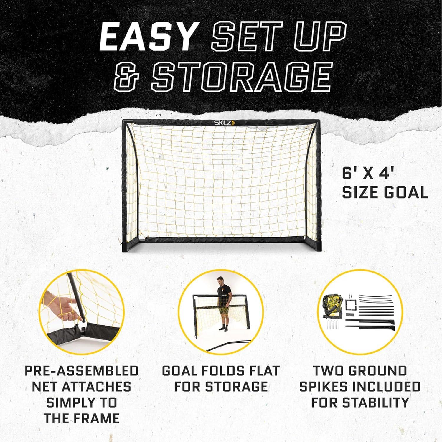 image:imageSKLZ Youth Striker Goal 6x4 Soccer Goal for Kids Foldable amp Portable WeatherResistant PreAssembled Net Quick Setup Backyard Soccer Goal for Shooting Practice and Skill Development
